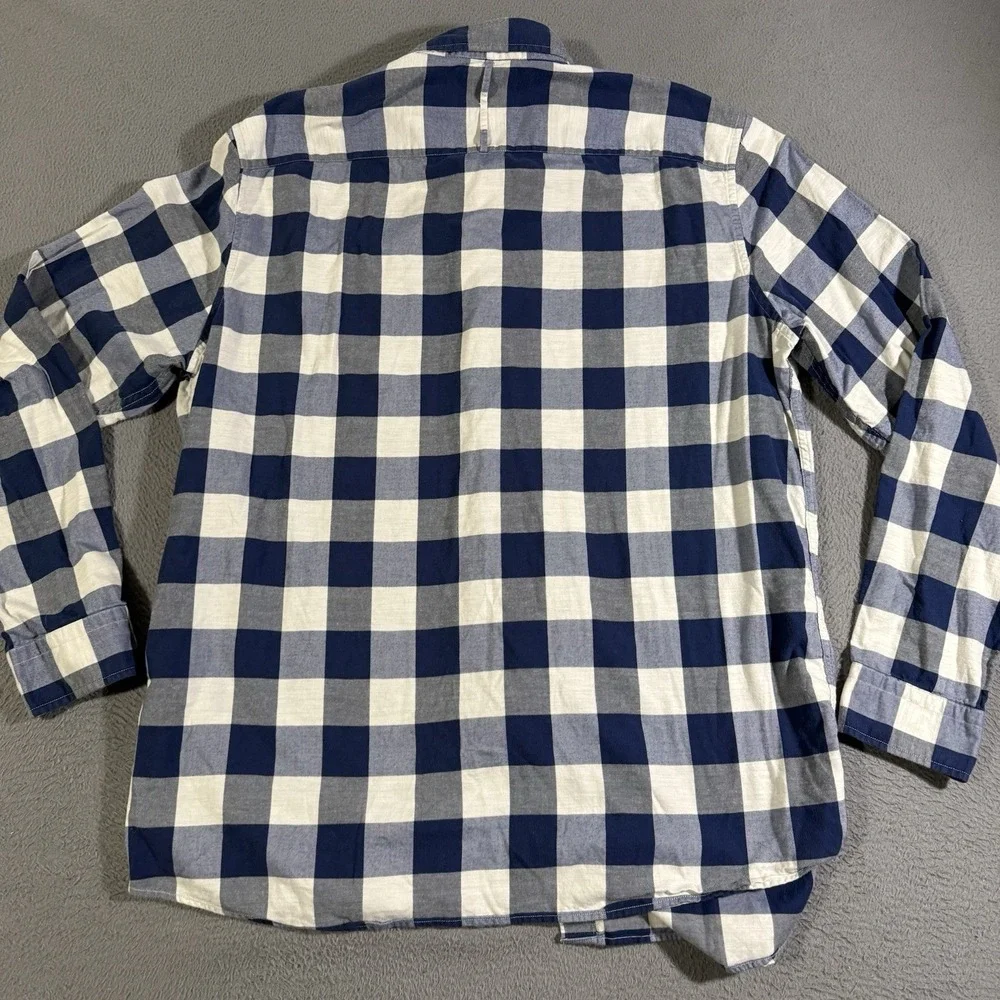 Banana Republic Luxe Flannel Shirt XXL Blue White‎ Check Plaid Slim Fit